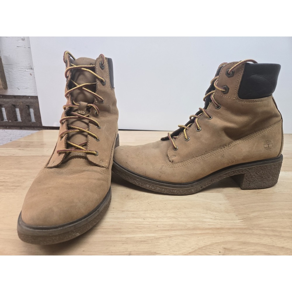 Timberland Women's Brinda 6 Inch Wheat Nubuck Lace-Up Heel Boots, Size 9.5 A1KLL